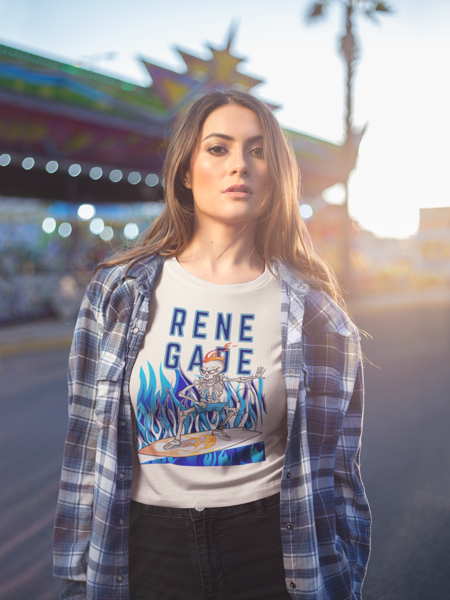 Renegade Skeleton Surfer Blue Flame Edition Unisex Heavyweight Tee