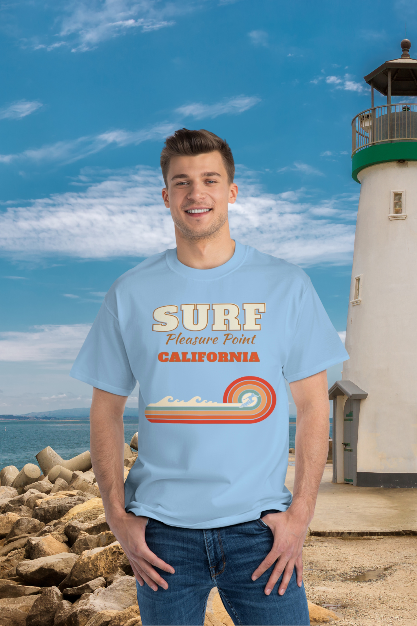 Camiseta pesada con rayas arcoíris vintage de Surf Pleasure Point