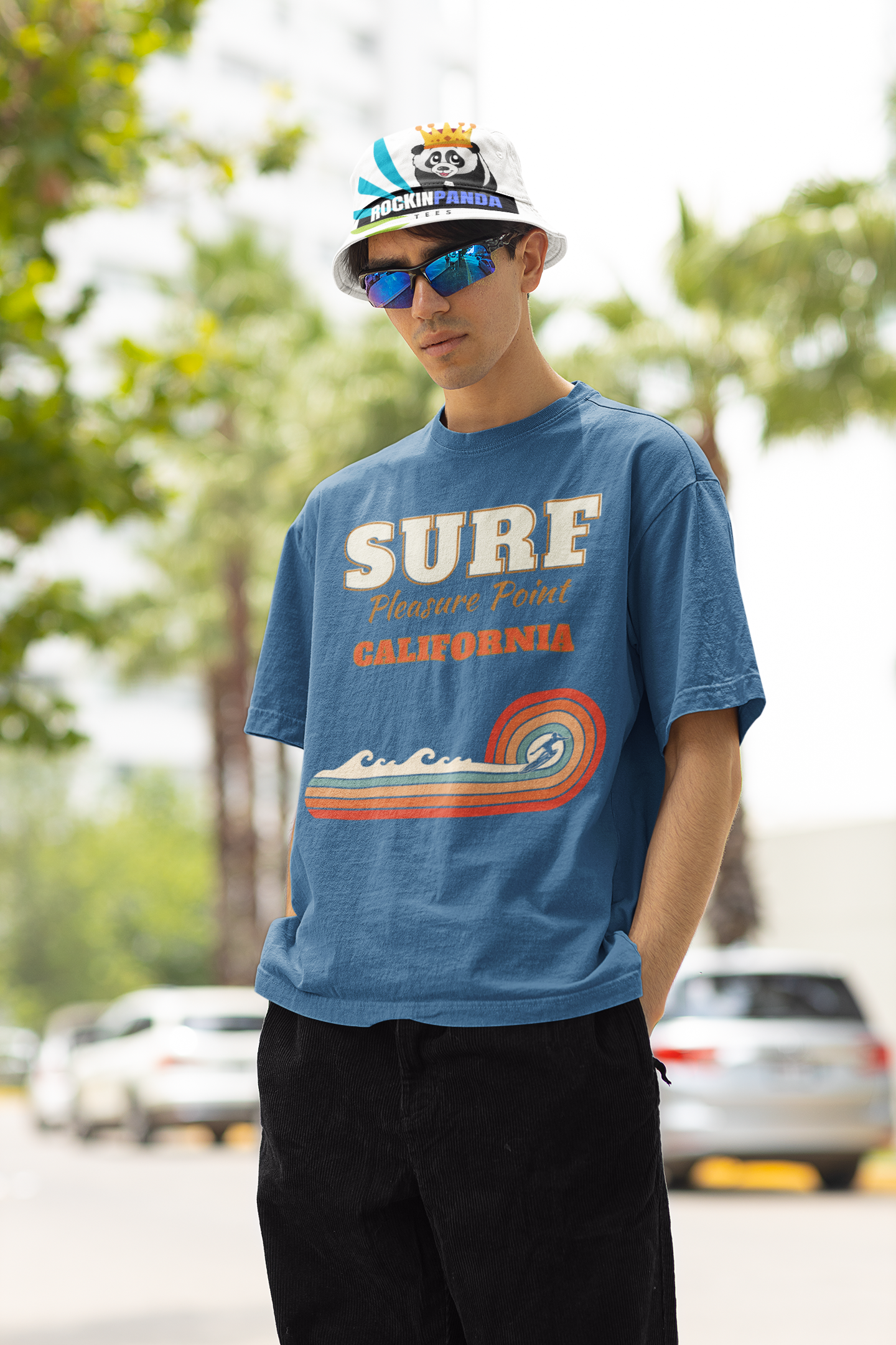 Camiseta pesada con rayas arcoíris vintage de Surf Pleasure Point