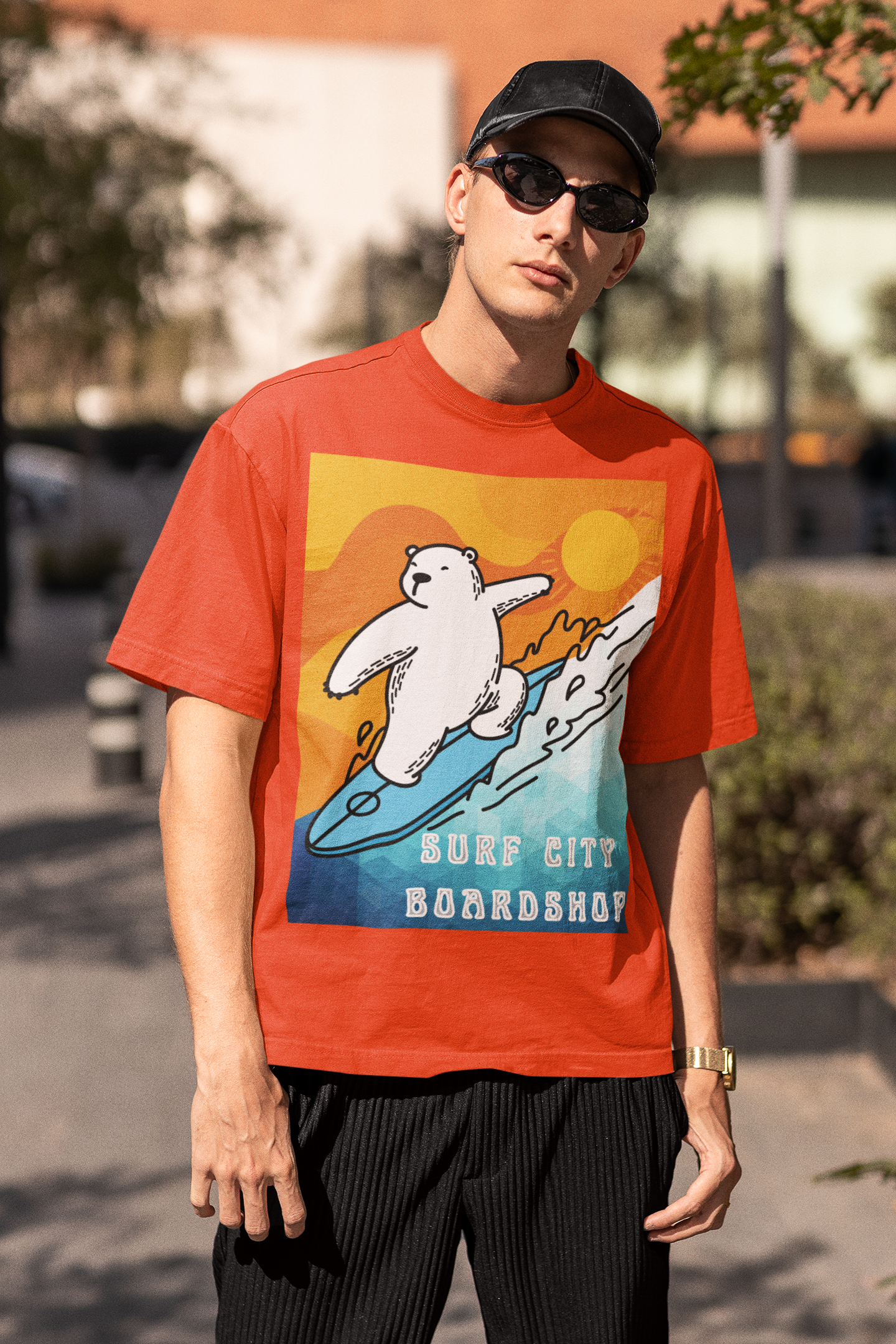 Surf City Boardshop Polar Bear Mascot Sunset Edition Heavyweight Tee