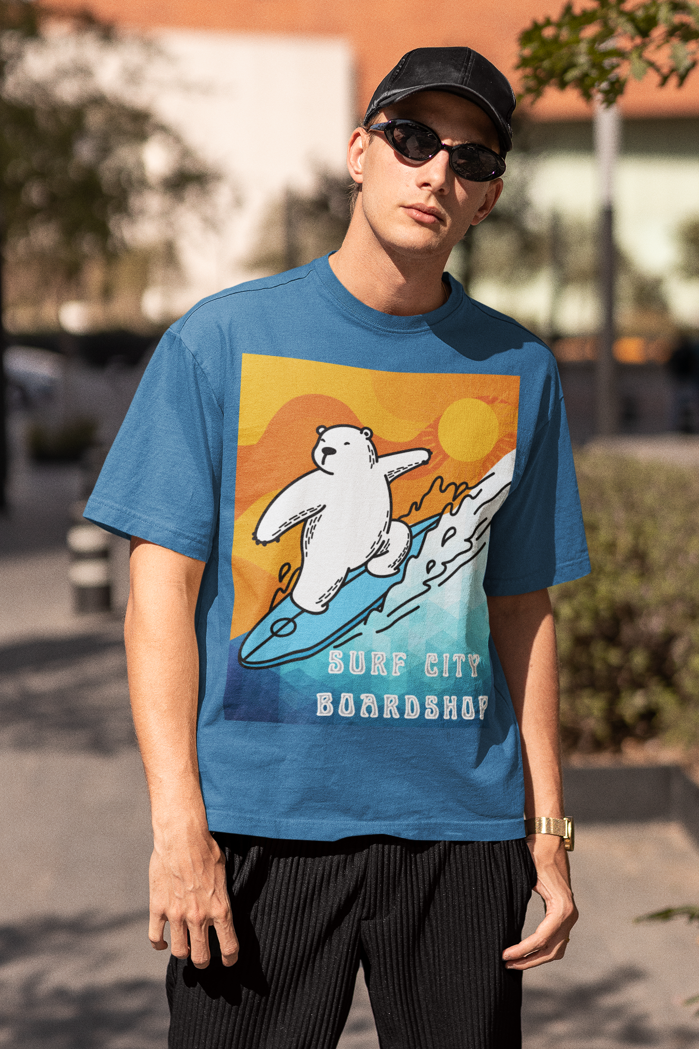 Surf City Boardshop Polar Bear Mascot Sunset Edition Unisex Heavyweight Tee