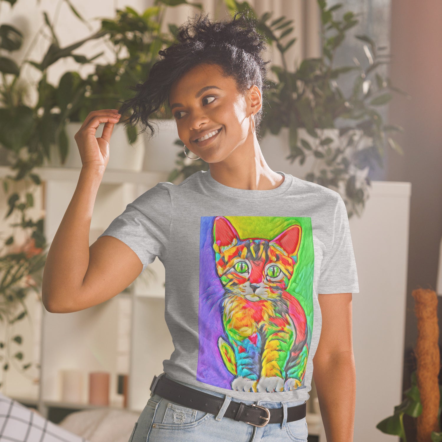 Rave Kitty Pop Art Camiseta unisex de estilo suave