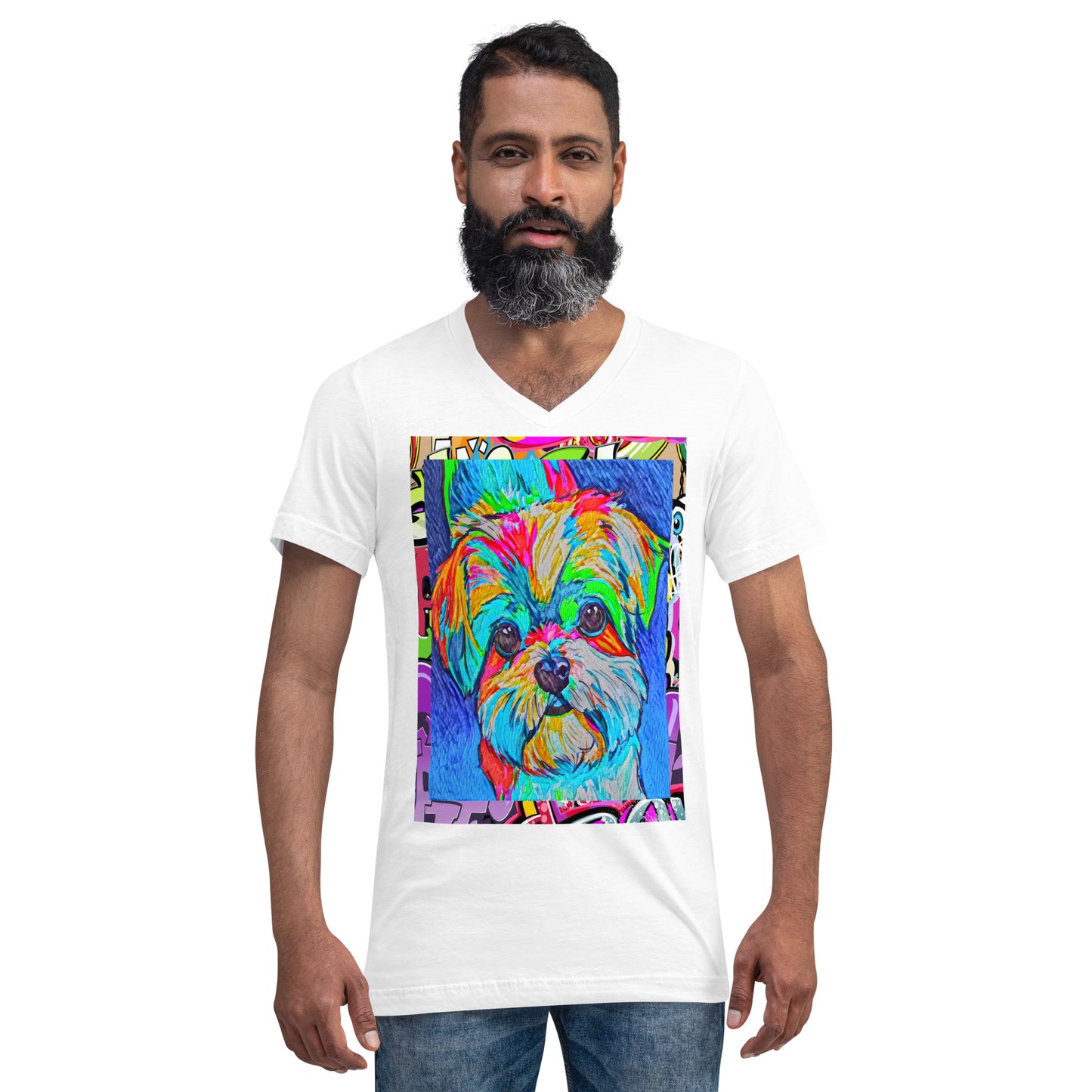 Mister Dungaree Dog Pop Art V-Neck T-Shirt