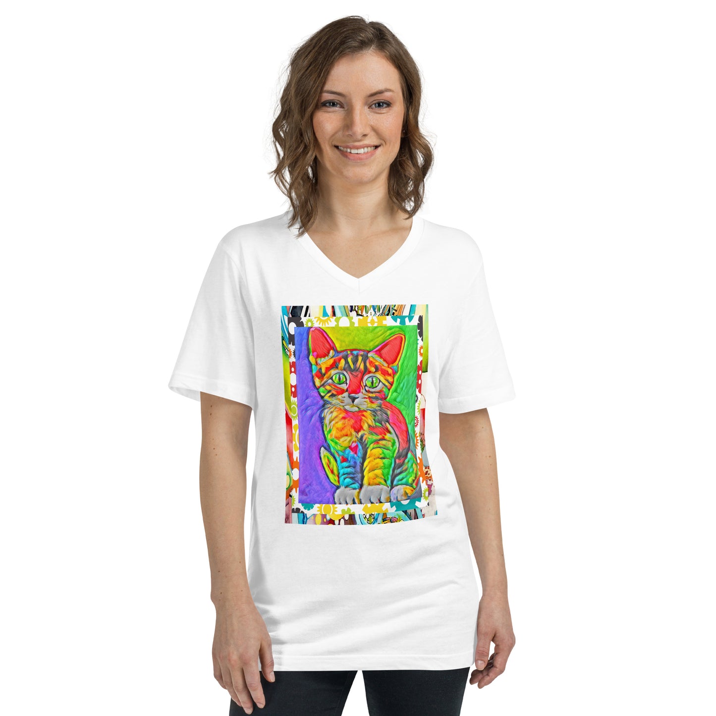 Rave Kitty - Camiseta unisex con cuello en V