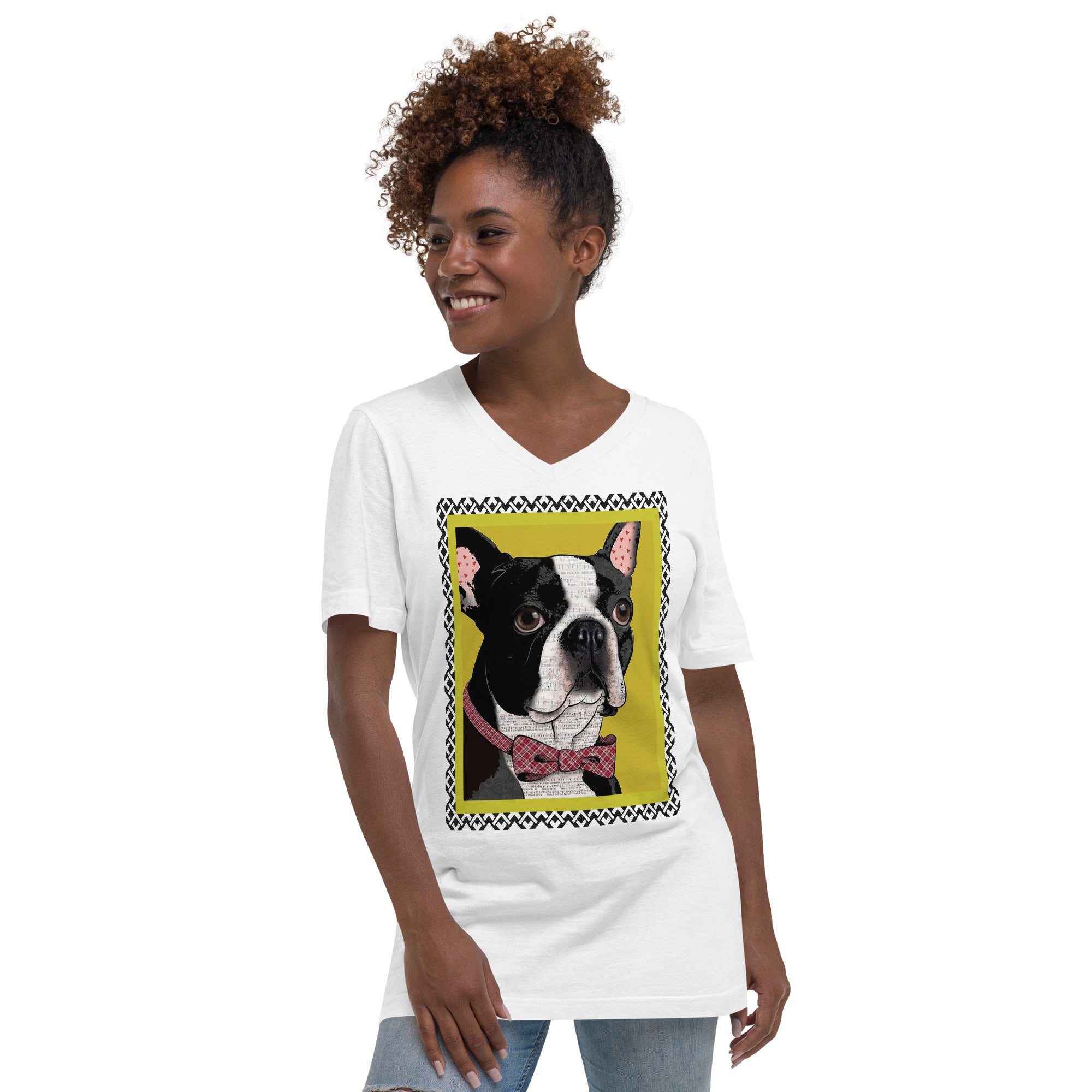 Professor Dog Pop Art V-Neck Unisex Softstyle Tee