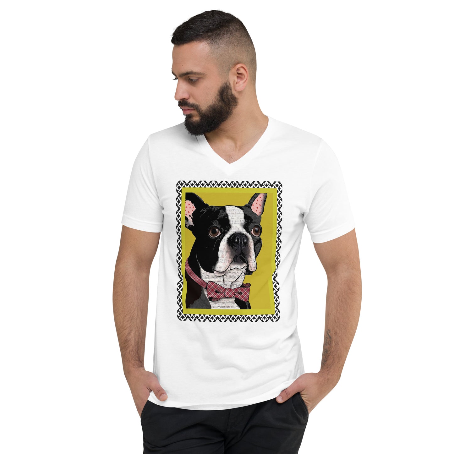 Professor Dog Pop Art V-Neck Unisex Softstyle Tee